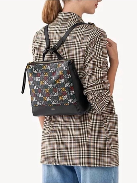 Fossil Handbags - Fossil Black Shoulder Bag with Multicolor Logo Pattern
